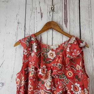 Ann Taylor Loft Blouse Womens Size Small Floral Ruffle Sleeveless Orange